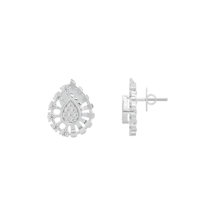 Diamond stud earrings in 925 sterling silver, side view with post backs