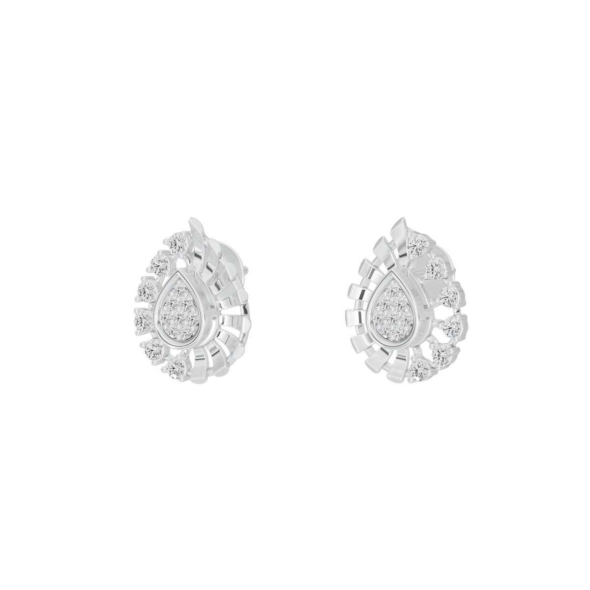 925 sterling silver diamond stud earrings, pear-shaped halo with sparkling stones