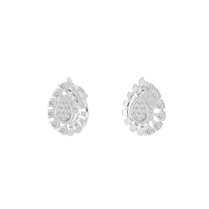 925 sterling silver diamond stud earrings, pear-shaped halo with sparkling stones