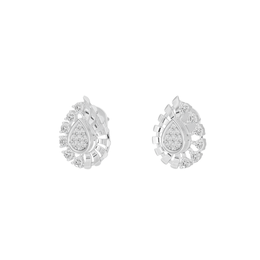 925 sterling silver diamond stud earrings, pear-shaped halo with sparkling stones