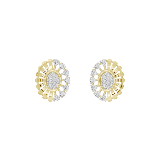Pair of round diamond halo stud earrings in yellow gold vermeil with a textured outer ring