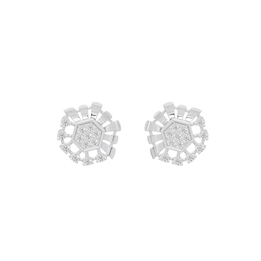 Geometric 925 sterling silver diamond stud earrings, pair, front view