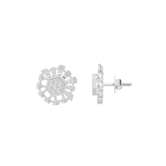 Geometric 925 sterling silver diamond stud earrings, screw back view
