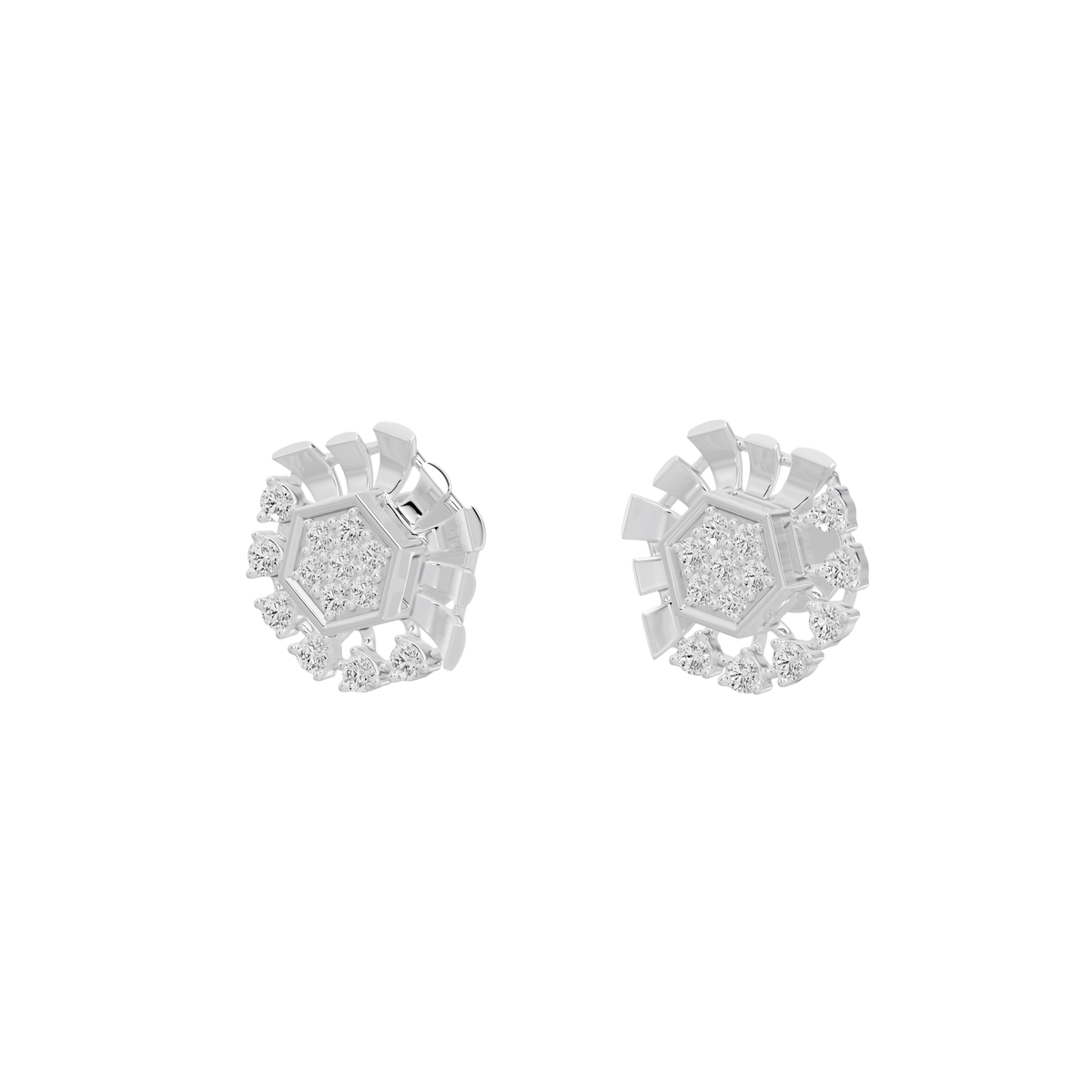 Geometric 925 sterling silver diamond stud earrings, pair, angled view
