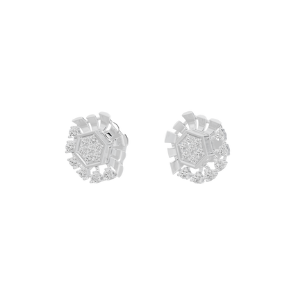 Geometric 925 sterling silver diamond stud earrings, pair, angled view