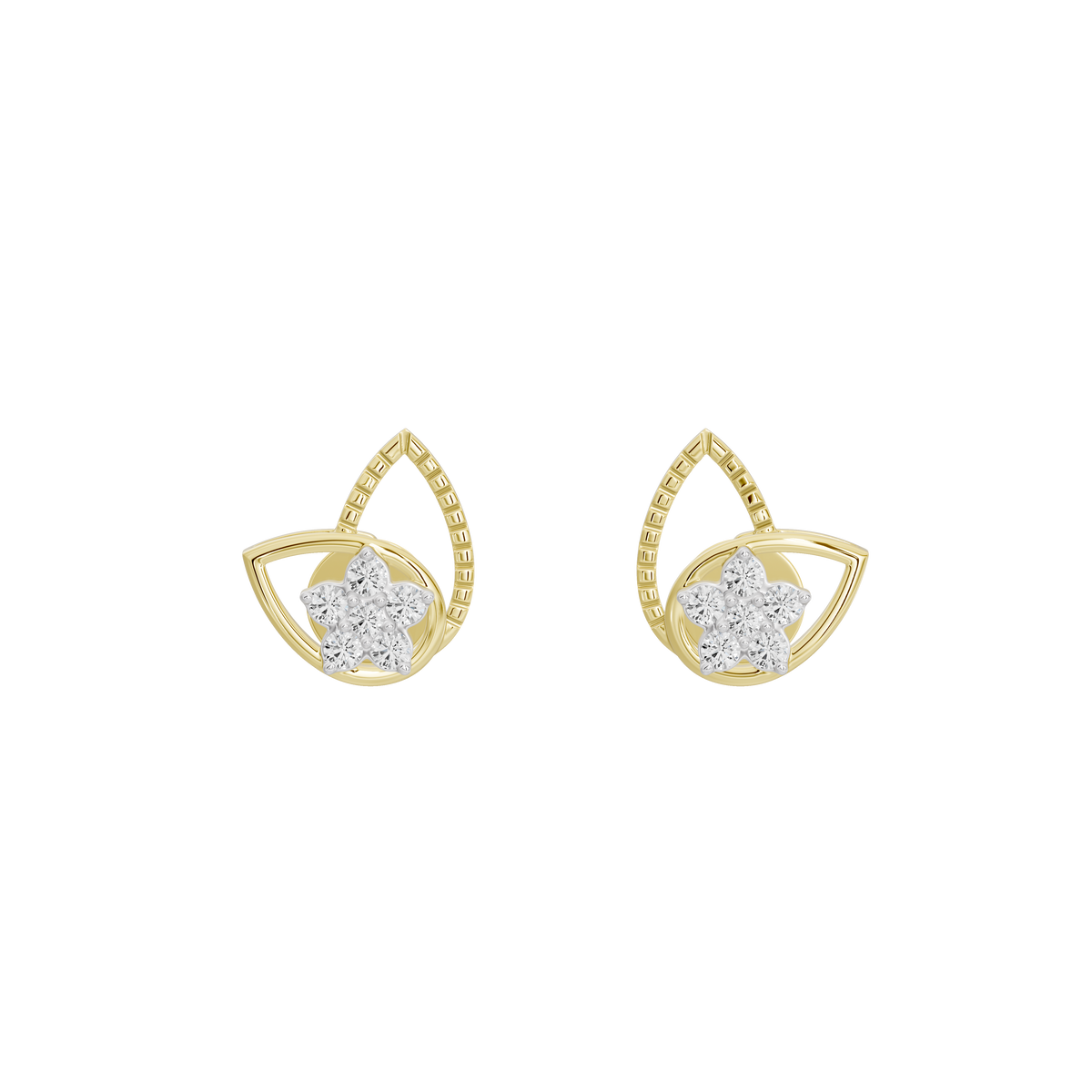 Gold vermeil honeycomb halo diamond stud earrings with round center stone