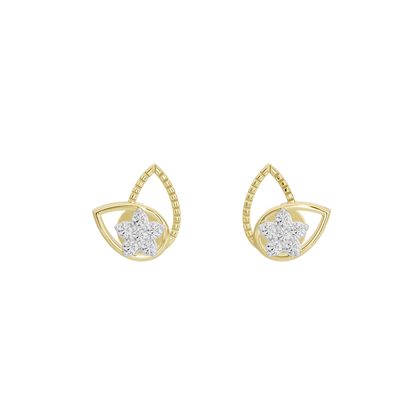 Gold vermeil honeycomb halo diamond stud earrings with round center stone