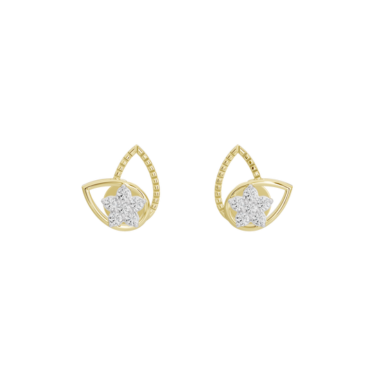 Gold vermeil honeycomb halo diamond stud earrings with round center stone