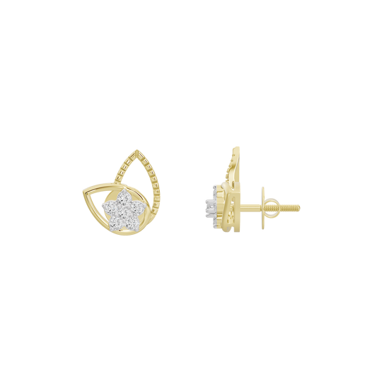 Side view of gold vermeil honeycomb diamond stud earring with post backing
