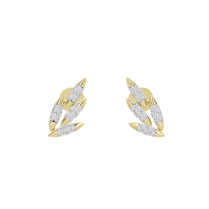 Yellow gold vermeil diamond cluster stud earrings, angled front view with three stones