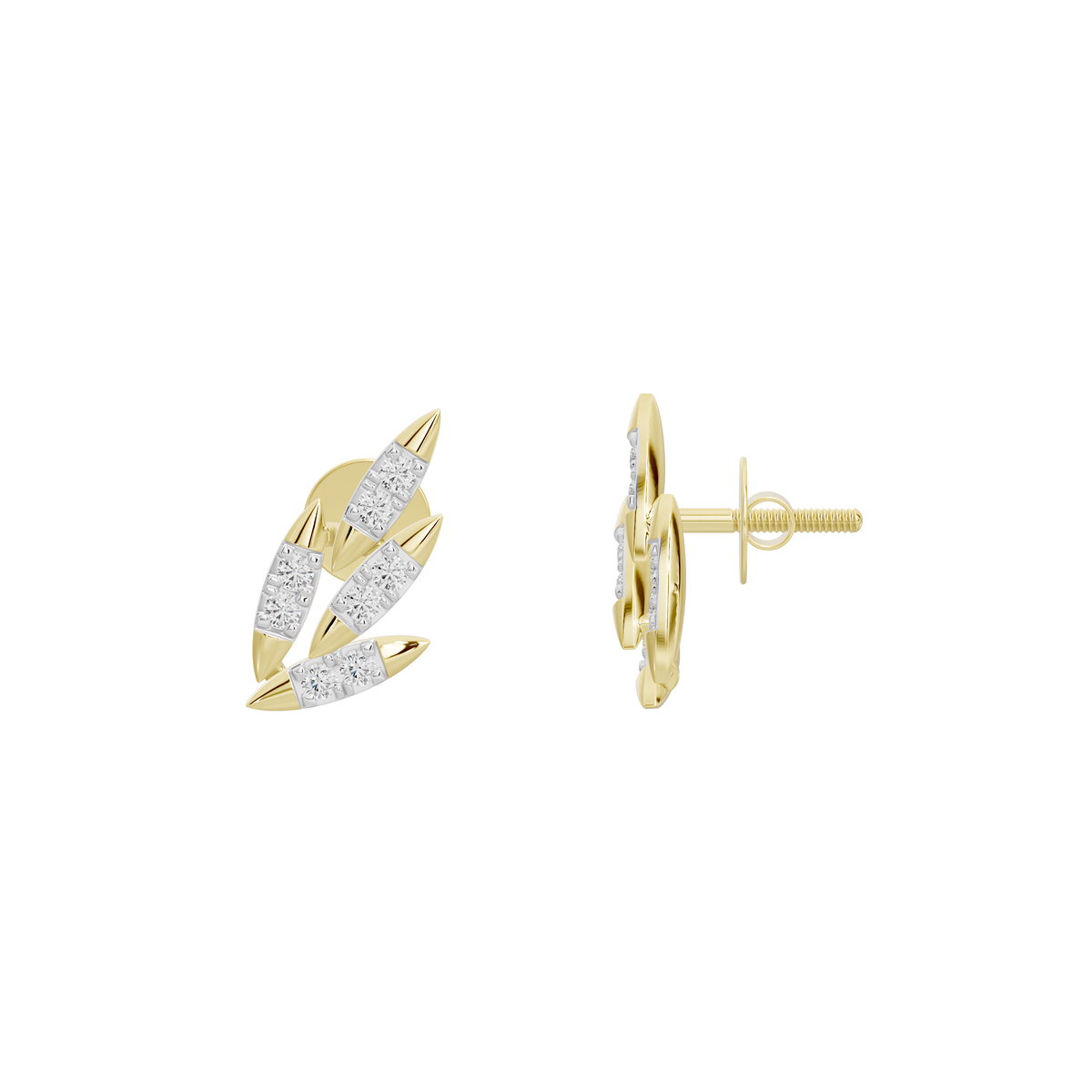 Yellow gold vermeil diamond cluster stud earrings, side view with hinged post backs