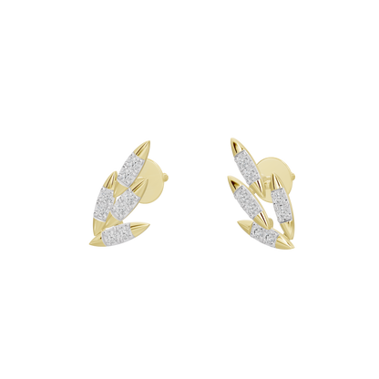 Yellow gold vermeil diamond cluster stud earrings with marquise-like stones, gold backs