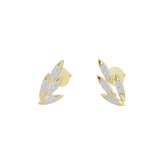 Yellow gold vermeil diamond cluster stud earrings with marquise-like stones, gold backs