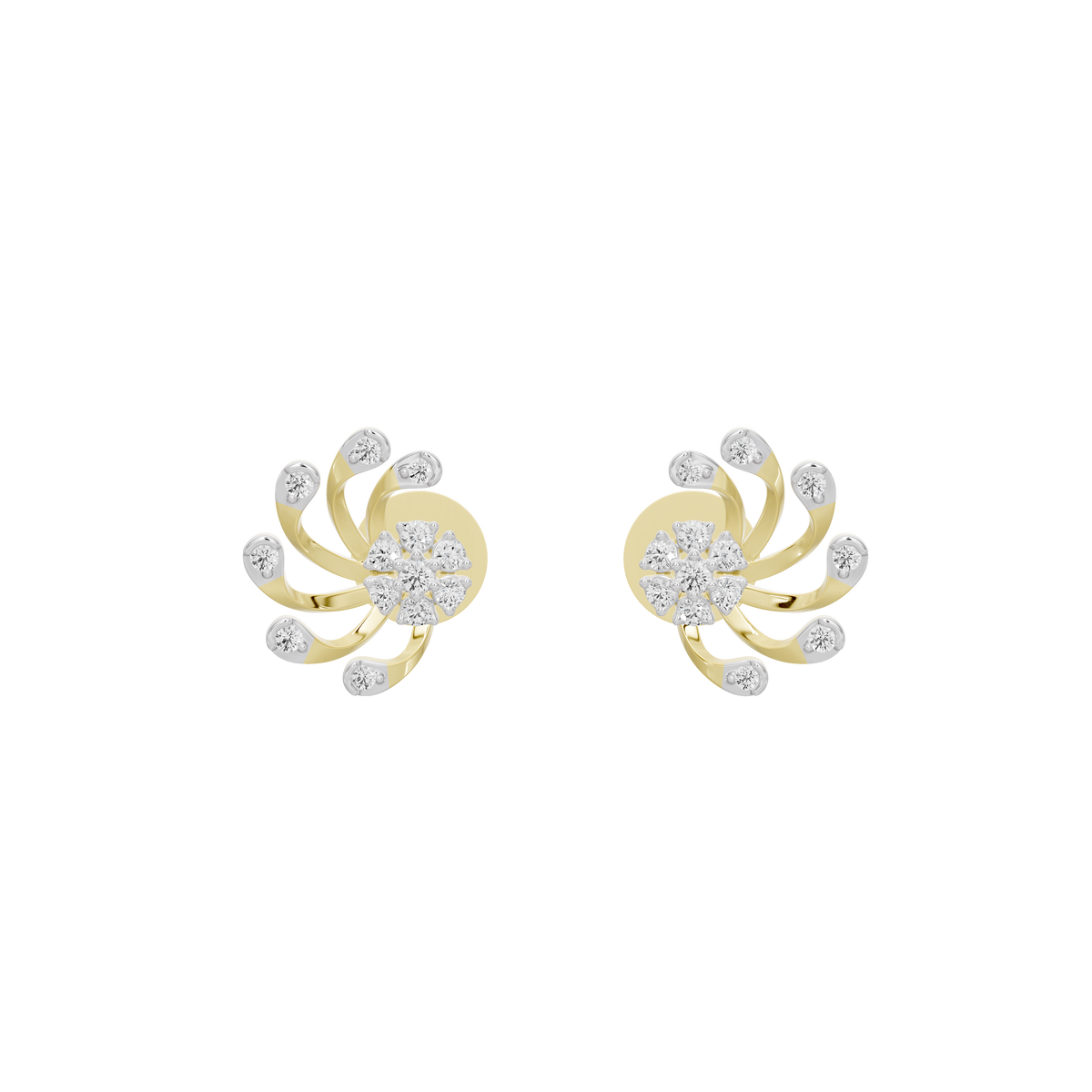 Yellow gold vermeil lab diamond stud earrings, front view with layered petal-like setting
