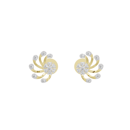 Yellow gold vermeil lab diamond stud earrings, front view with layered petal-like setting