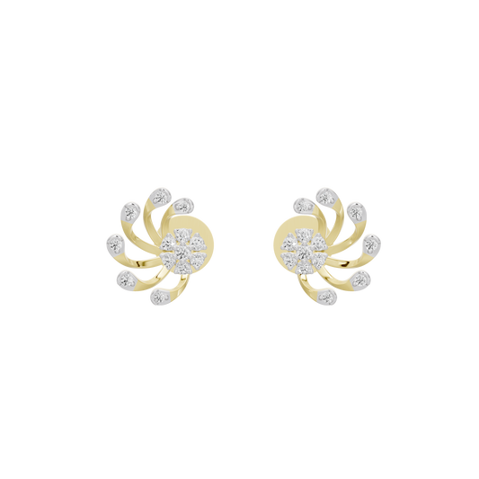 Yellow gold vermeil lab diamond stud earrings, front view with layered petal-like setting