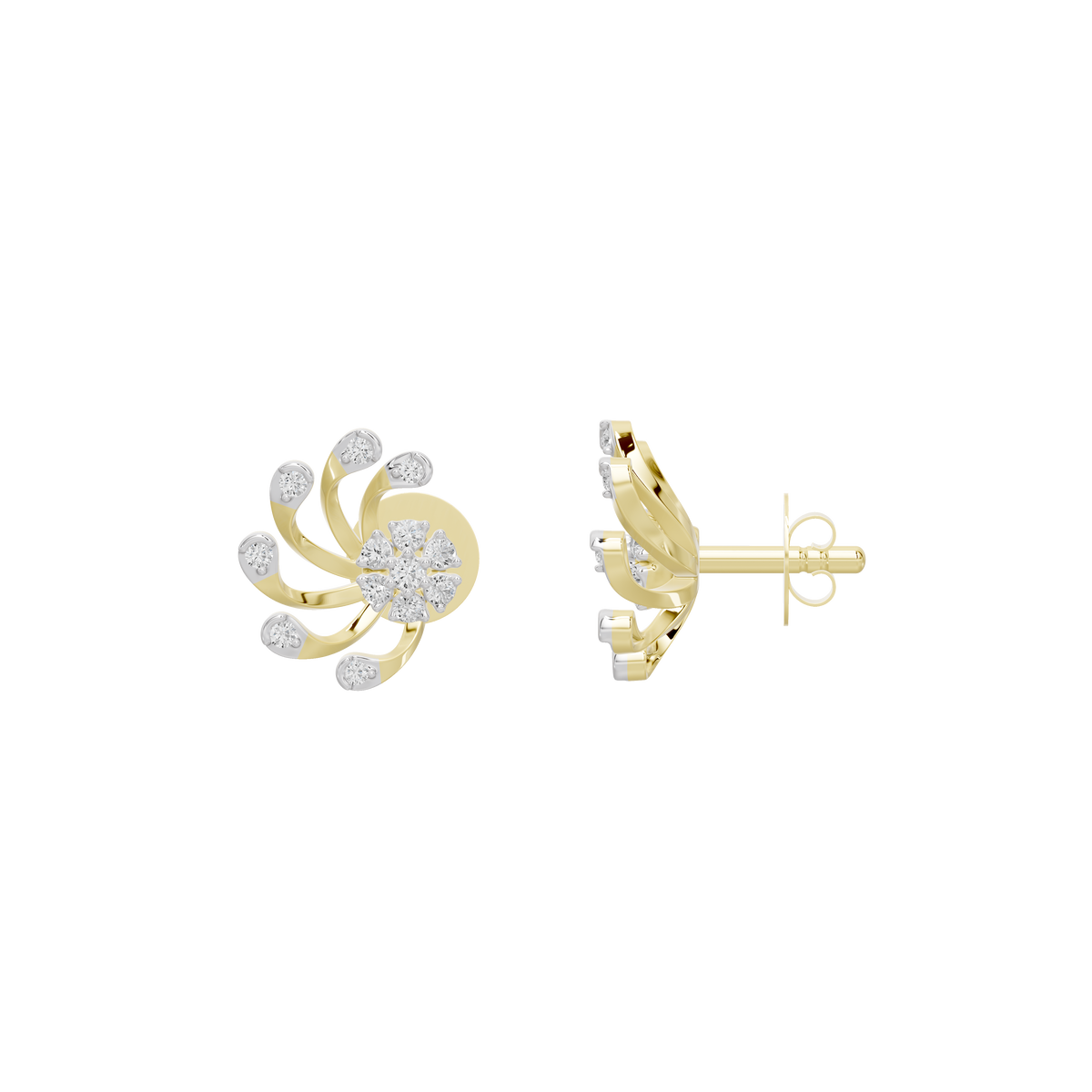 Yellow gold vermeil lab diamond stud earrings, side view with hoop backing