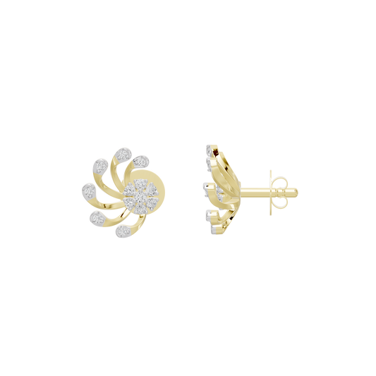Yellow gold vermeil lab diamond stud earrings, side view with hoop backing