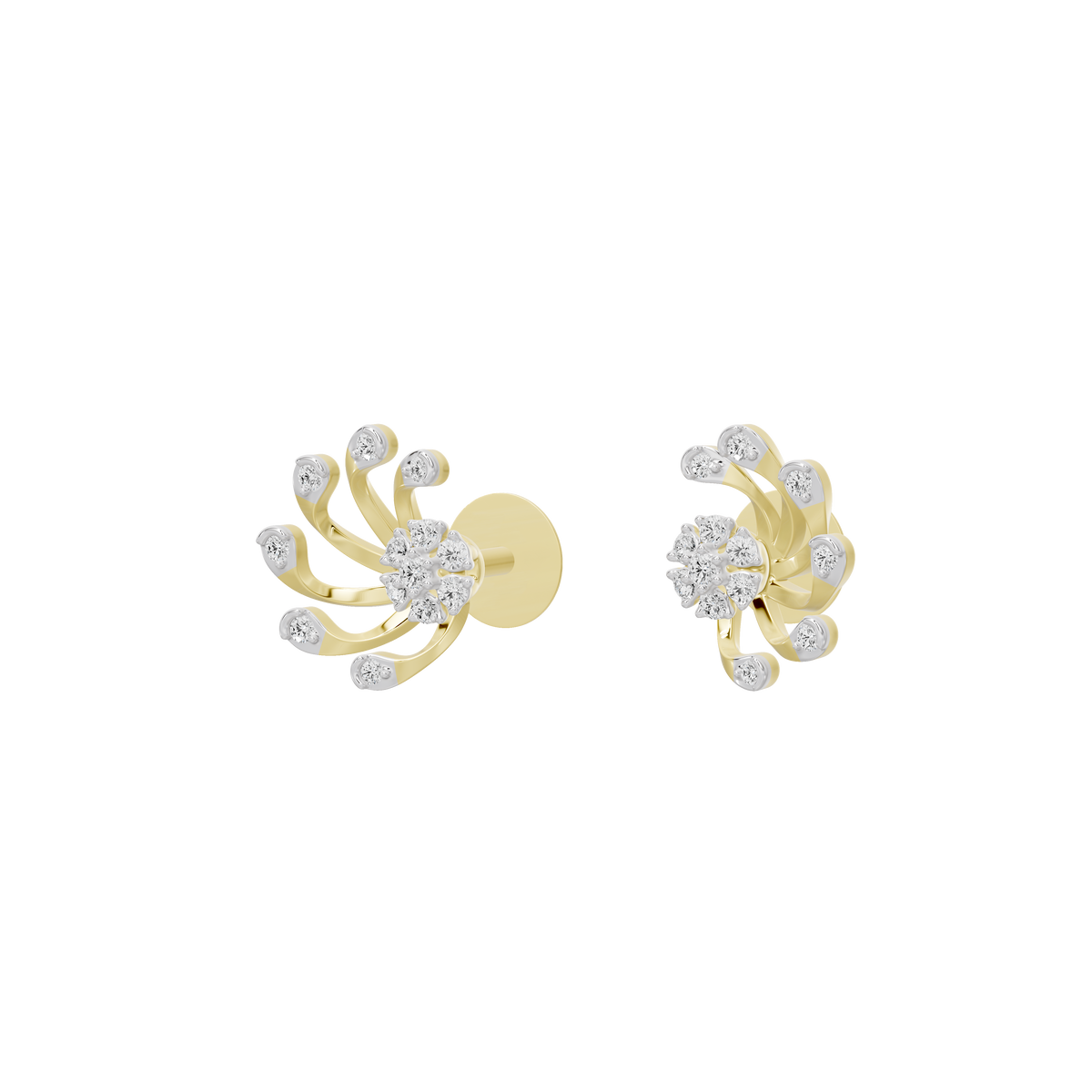 Yellow gold vermeil lab diamond stud earrings with flower-like cluster design