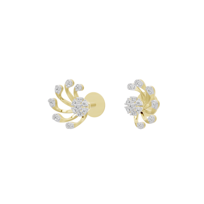 Yellow gold vermeil lab diamond stud earrings with flower-like cluster design