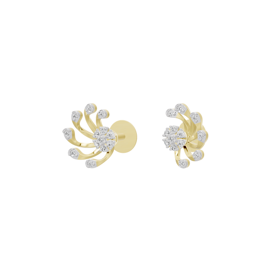 Yellow gold vermeil lab diamond stud earrings with flower-like cluster design