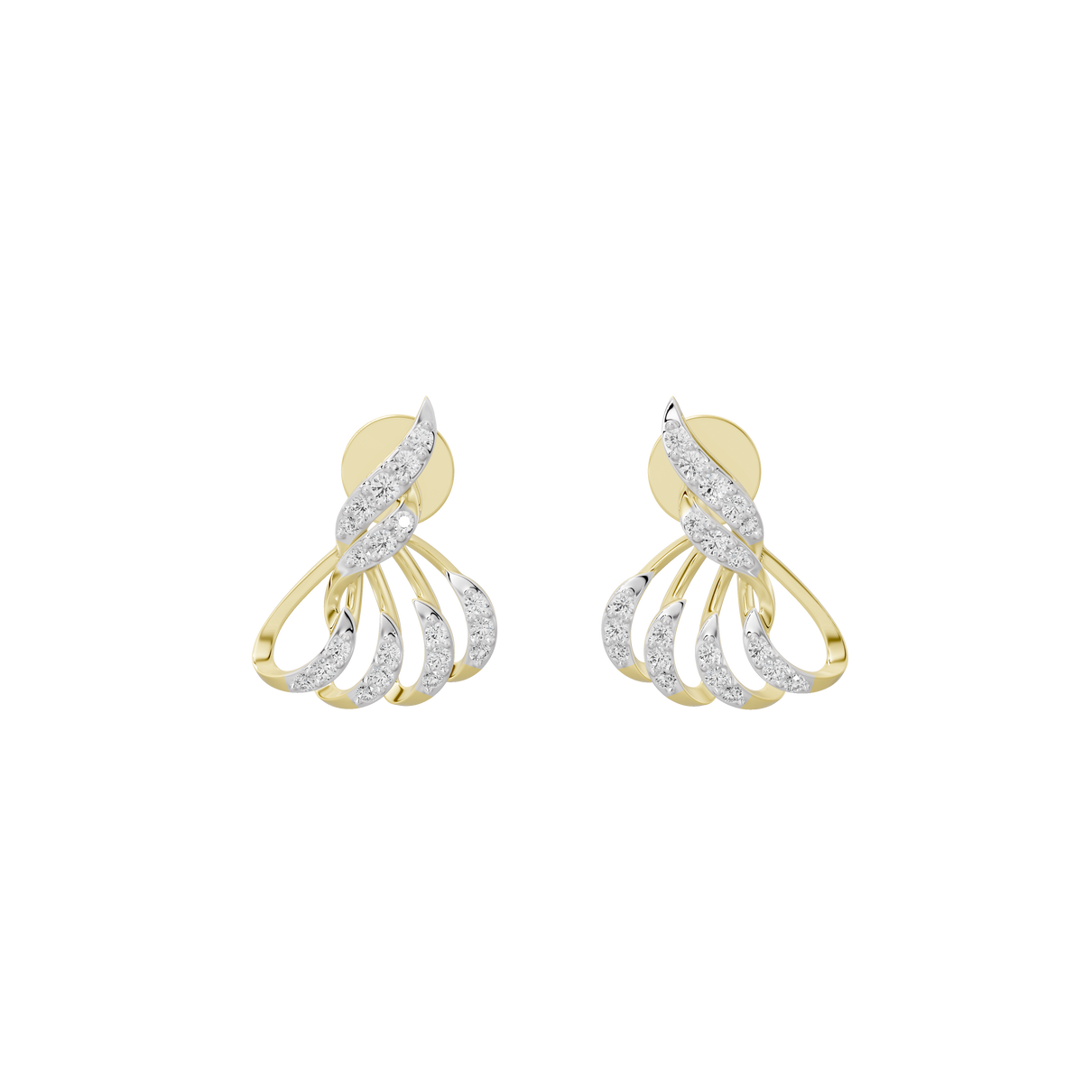 Gold vermeil diamond drop earrings with scalloped fan design and sparkle detail