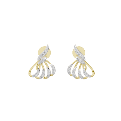 Gold vermeil diamond drop earrings with scalloped fan design and sparkle detail