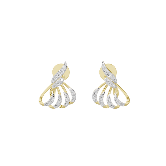 Gold vermeil diamond drop earrings with scalloped fan design and sparkle detail