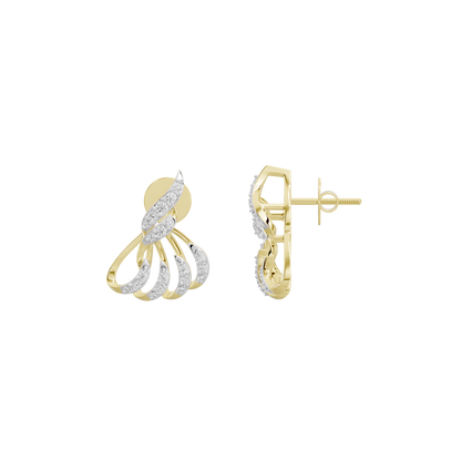 Gold vermeil diamond earrings from the side, with post back and fan dangles