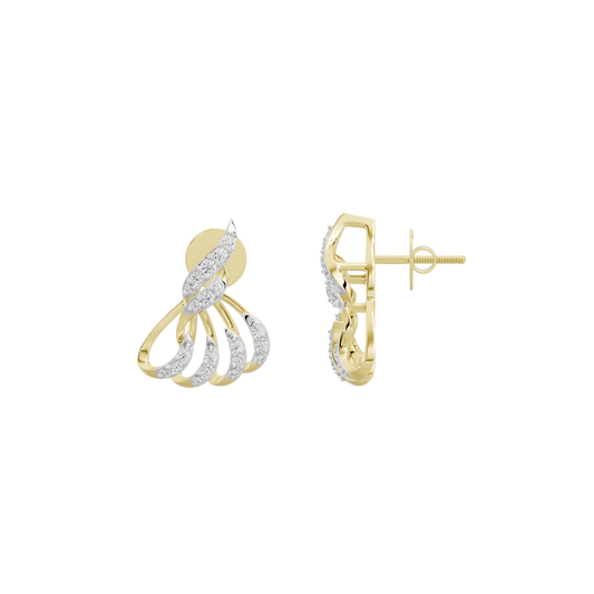 Gold vermeil diamond earrings from the side, with post back and fan dangles