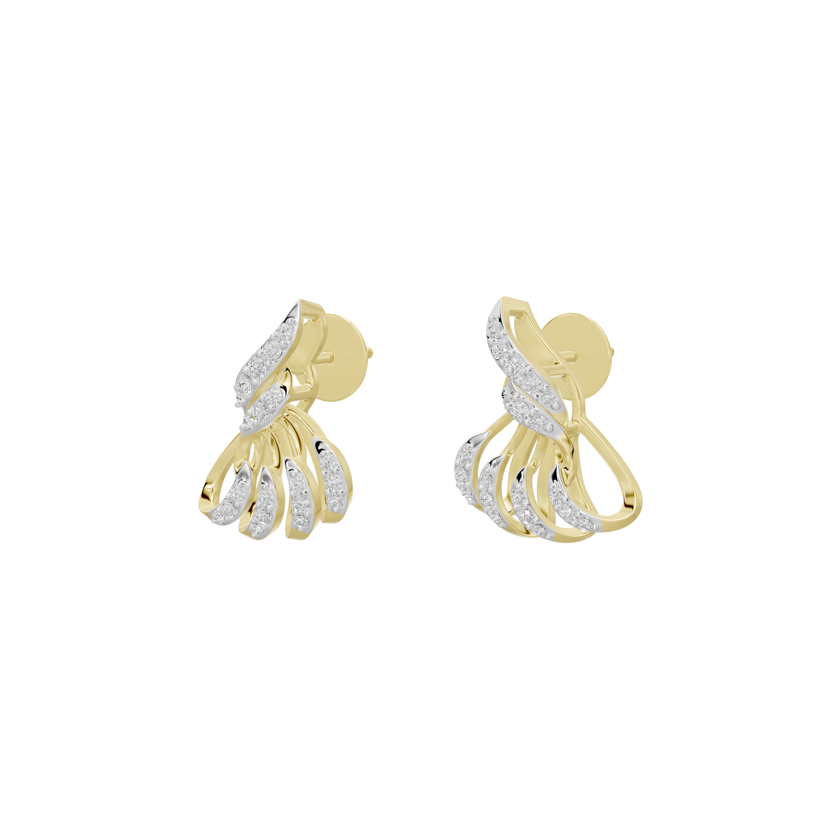 Gold vermeil diamond drop earrings with fan-shaped dangling stone accents