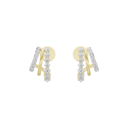 Yellow gold vermeil lab diamond hoop earrings with three-stone drop