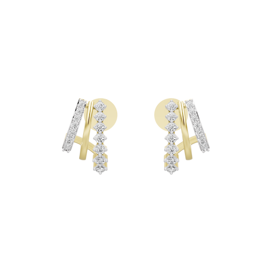 Yellow gold vermeil lab diamond hoop earrings with three-stone drop