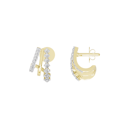 Yellow gold vermeil lab diamond hoop earrings with vertical bar detail