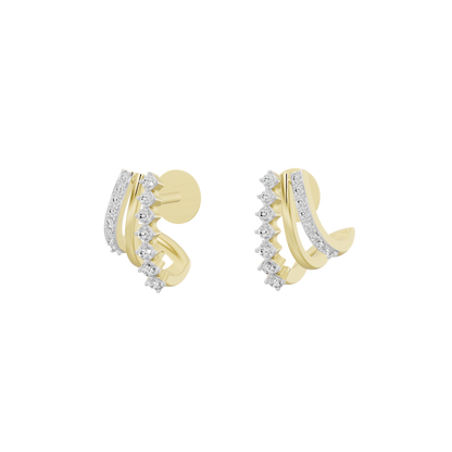 Yellow gold vermeil lab diamond hoop earrings, side view with dangling stones