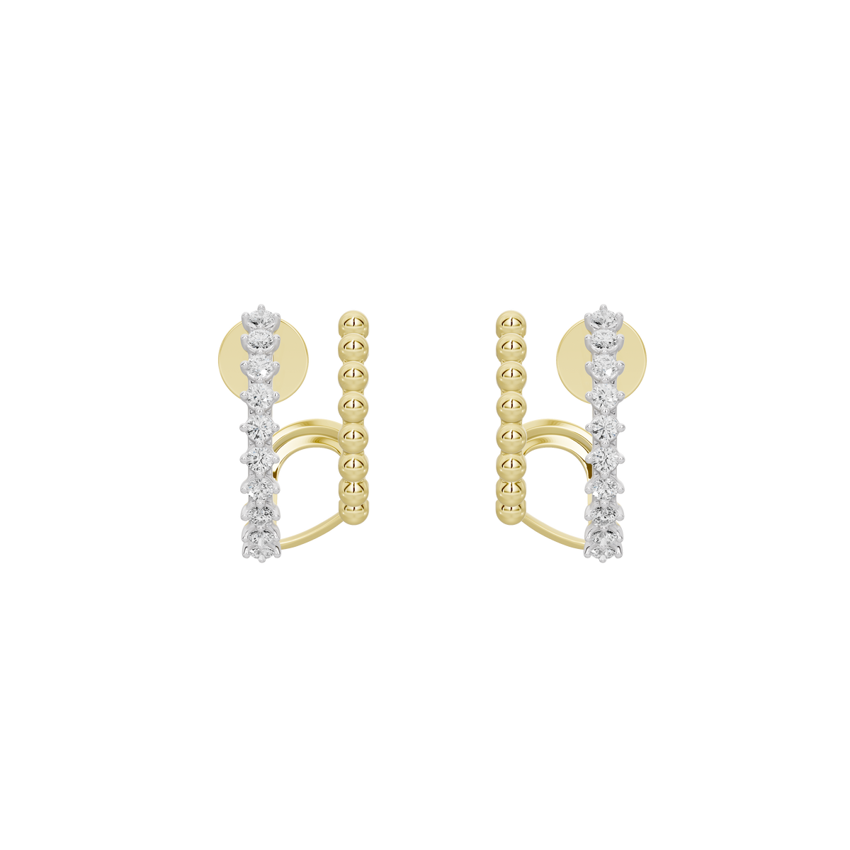 Geometric arch hoop earrings with alternating gold vermeil and white stone panels