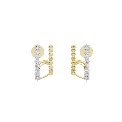 Geometric arch hoop earrings with alternating gold vermeil and white stone panels