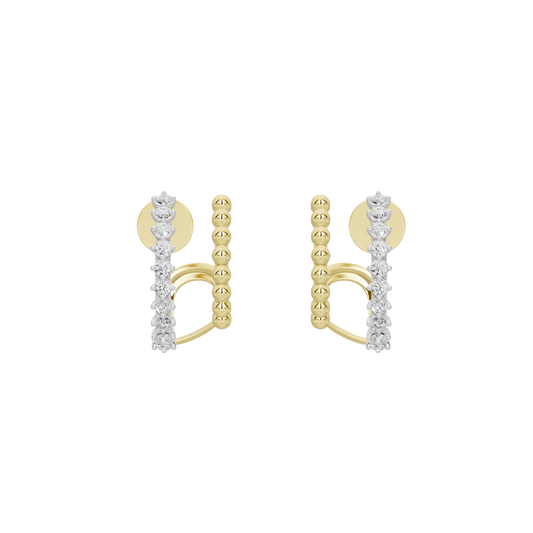 Geometric arch hoop earrings with alternating gold vermeil and white stone panels