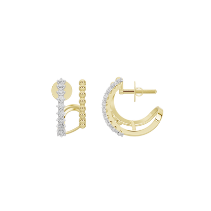 Geometric hoop earrings with layered diamond rows and yellow gold vermeil accents