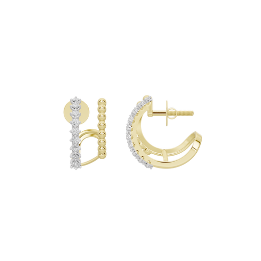 Geometric hoop earrings with layered diamond rows and yellow gold vermeil accents