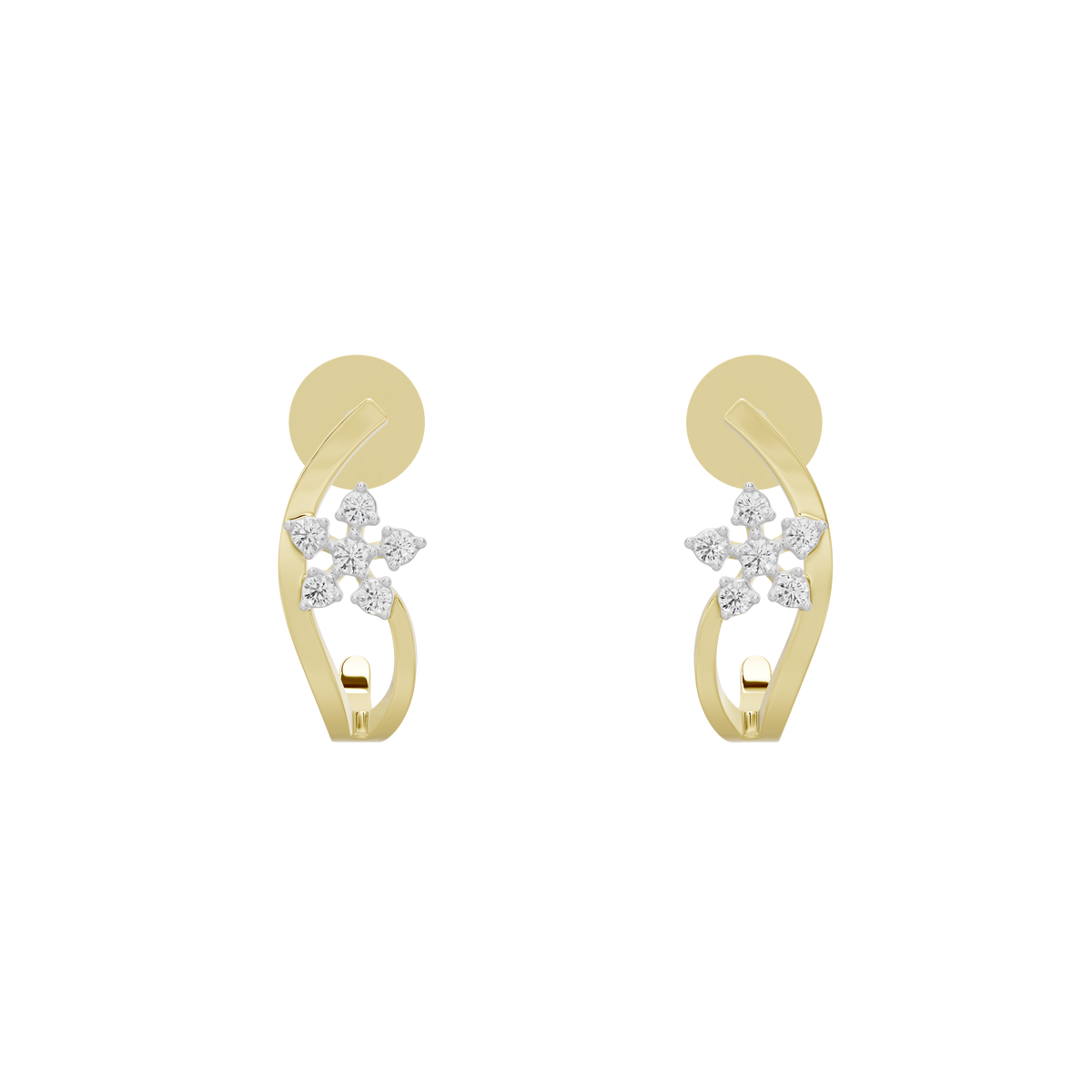 Nova Sleek lab diamond hoop earrings, front view, yellow gold vermeil with round diamond cluster