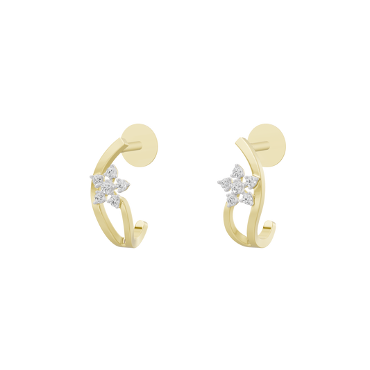 Nova Sleek lab diamond hoop earrings, yellow gold vermeil with round diamond cluster