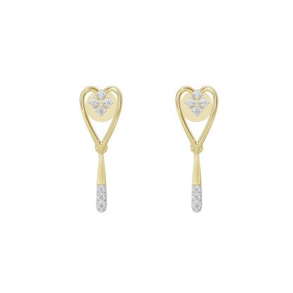 Pair of yellow gold vermeil heart lab diamond drop earrings with dangling clear stones