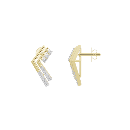 Yellow gold vermeil zigzag lab diamond earrings, visible hinge and clasp backing