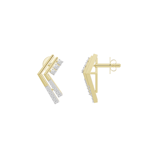 Yellow gold vermeil zigzag lab diamond earrings, visible hinge and clasp backing
