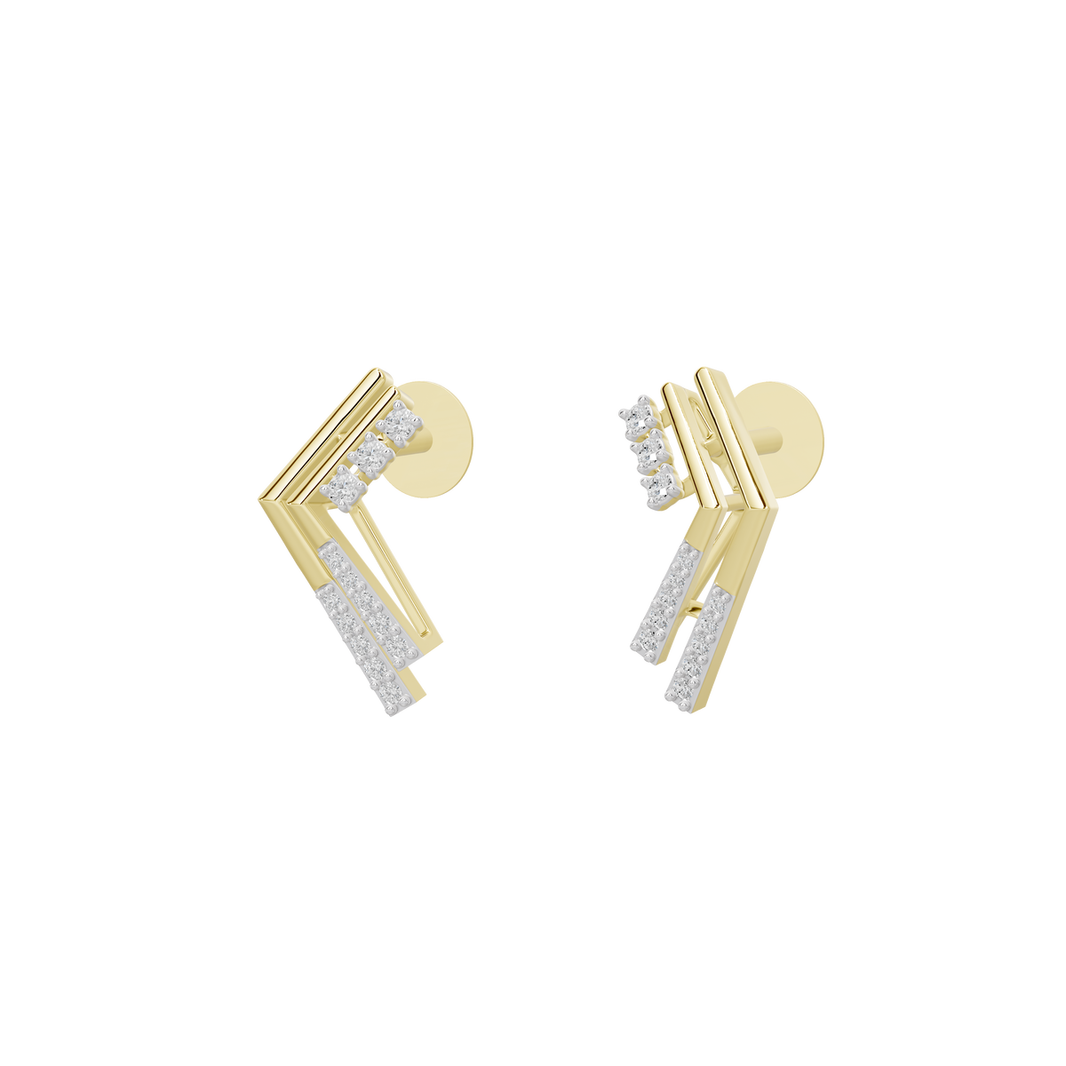Yellow gold vermeil lab diamond earrings with softly rounded geometric design