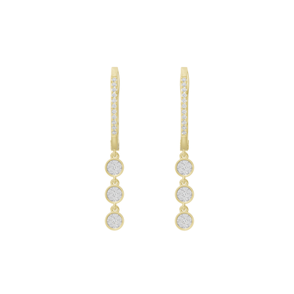 Yellow gold vermeil hoop earrings with vertical row of three round lab diamonds