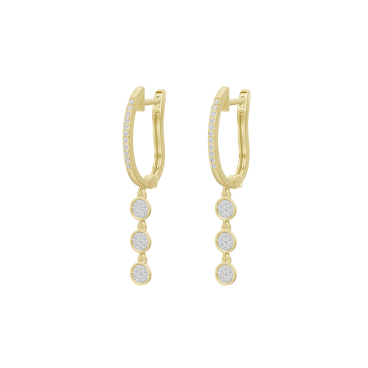 Yellow gold vermeil hoop earrings with three round lab diamond drops