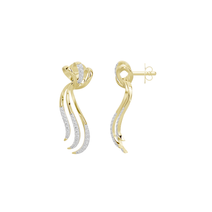 Yellow gold vermeil diamond drop earrings with post backs and curved ribbon dangles