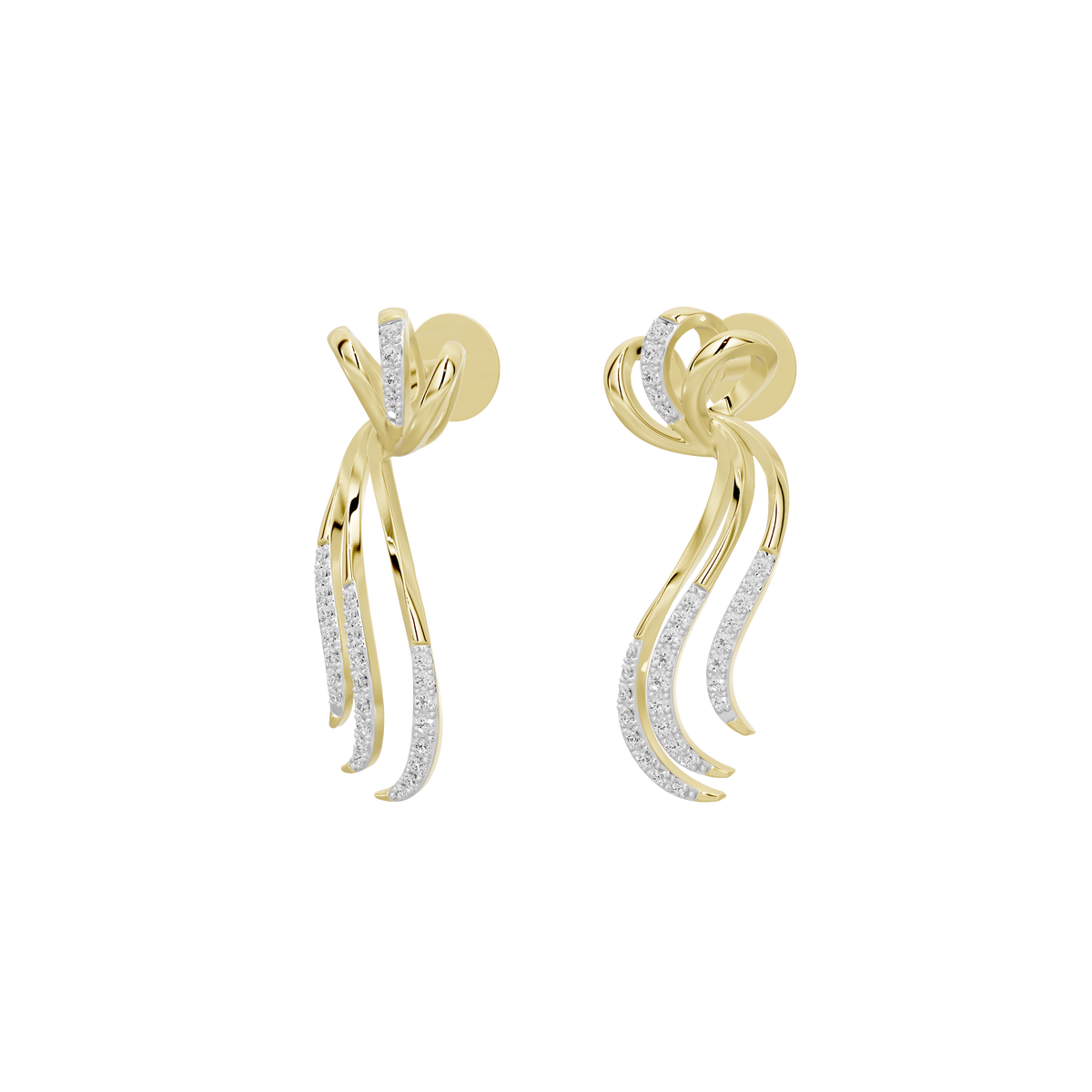 Yellow gold vermeil diamond drop earrings with wavy ribbon dangle design